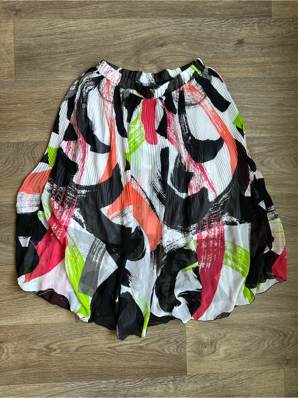 Worthington Pleated Abstract Brushstroke Midi Skirt Colorful Size Small
